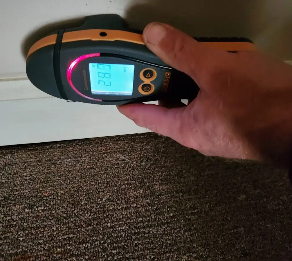 Moisture detection at baseboard during Burst Pipe Cleanup in Oakley